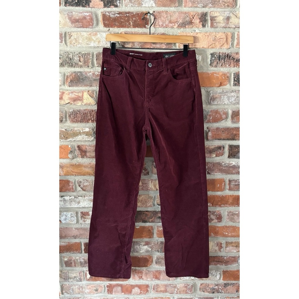 AG Adriano Goldschmied Brinley Burgundy Corduroy Mid-Rise Straight Pants, 28